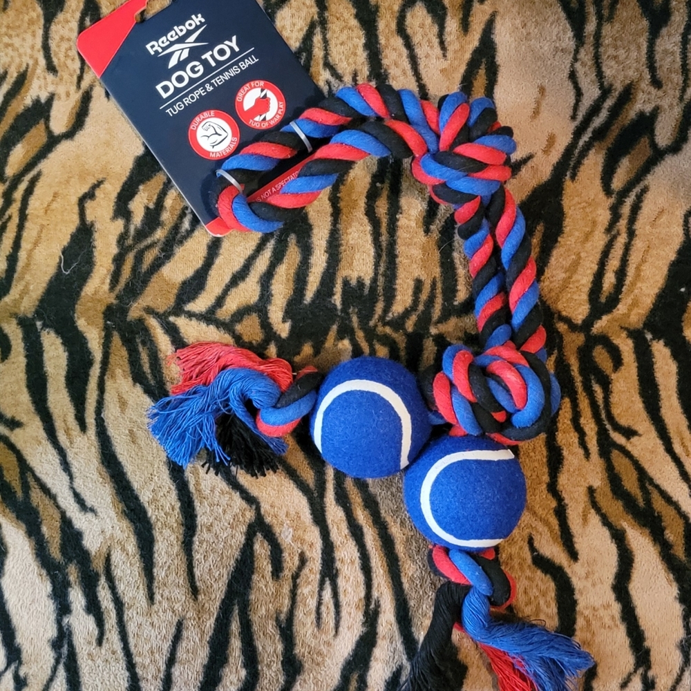 Dog Toy Reebok Red and Blue Dog Puppy Ball and Rope Toy